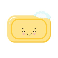 Cute happy yellow soap juggle foam bubble. Vector flat cartoon character illustration icon design. Isolated on white background.
