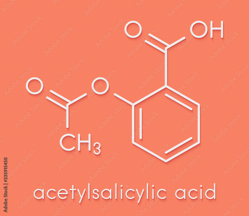 Sticker Acetylsalicylic acid (aspirin) drug molecule. Skeletal formula.