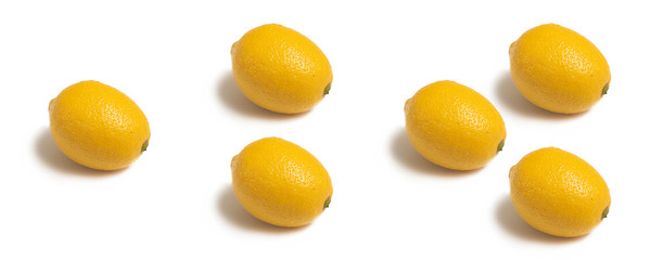 one, two and three lemons top view isolated on white background.