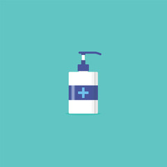 Hand sanitizer or alcohol bottle for disinfection. Vector illustration in flat style
