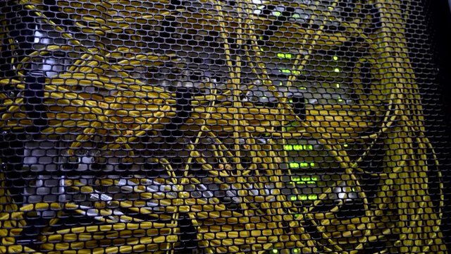 Camera moves, a large server with yellow cables
