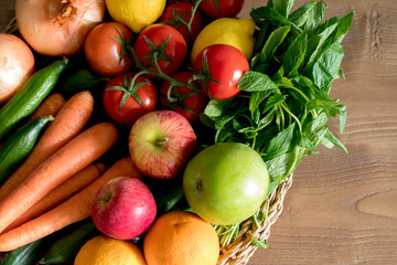 fresh vegetables on wooden table