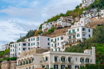colorful houses on the slopes of the Amalfi coast, Italy