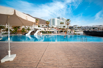 beautiful pool in a resort hotel, the concept of a summer holiday in a resort