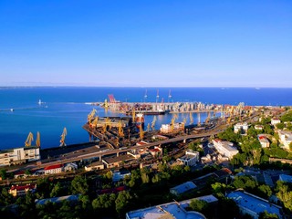 Beautiful seaport aerial view of Odessa, Ukraine