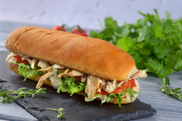 sandwich with grilled chicken and vegetables