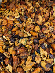 lots of dried fruit for food and drink background