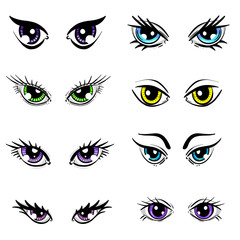 A Collection of Cartoon Style Eyes of Women Abstract In Color Illustration Vector