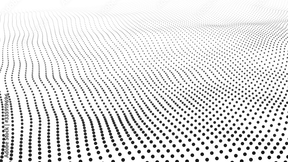 Poster abstract dynamic wave of particles. wave of gradient dots on white background. futuristic vector ill