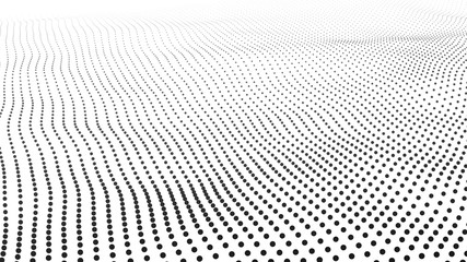 Abstract dynamic wave of particles. Wave of gradient dots on white background. Futuristic vector illustration.