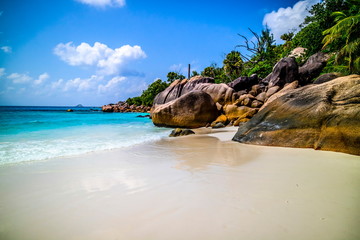 Naklejka premium The Beach Anse Lazio at Praslin, Seychelles Islands, Indian Ocean, Africa