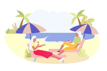 Obraz na płótnie Canvas Elderly Ladies Enjoying Joint Rest on Seashore.