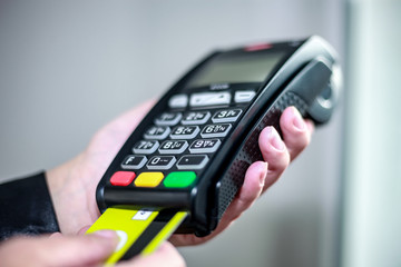 Credit card reader. Safe payment without the touch of money - concept