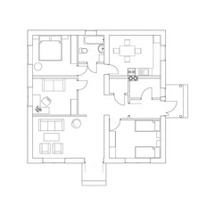 Black and White floor plan of a modern apartment. Vector Illustration. Architectural whiteprint.