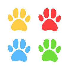 Animal paws print icon set collection. Vector flat graphic design illustration