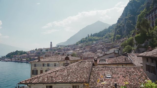 View over famous Village of Limone sul Garda and Lake Garda. European vacation