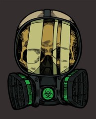 Skull in gas mask with a face shield biohazard quarantine vector illustration.