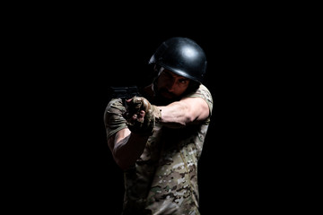 Soldiers With Gun on a Black Background