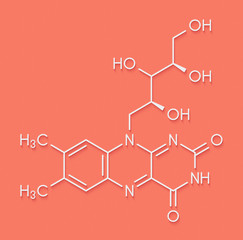 Vitamin B2 (riboflavin) molecule. Skeletal formula.