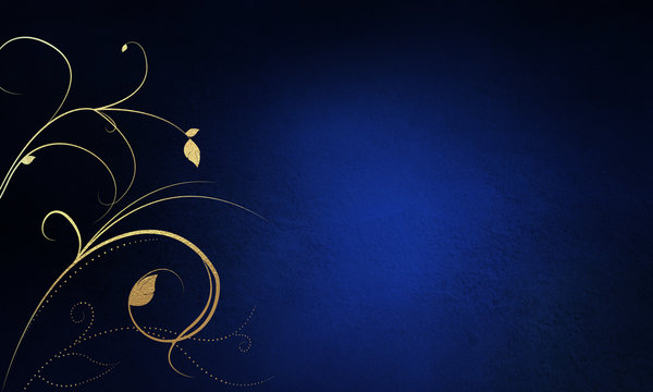 Royal Blue Background With Luxury Golden Swirls