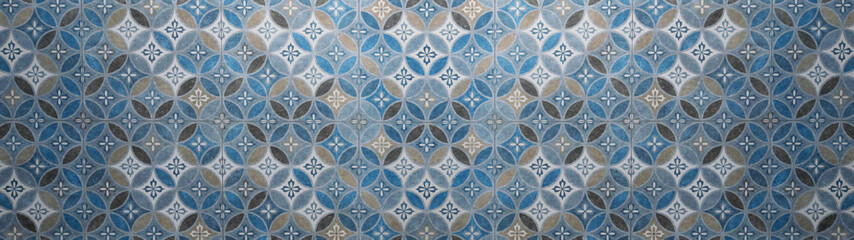 Panele Szklane  Stary szary antracyt niebieski vintage shabby patchwork mozaika motyw płytki kamień beton cement ściana tekstura tło z nadrukiem koła circle