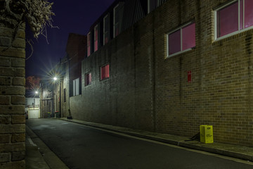 old factory wall at night