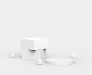 3d white gray  podium minimal studio background. Abstract 3d geometric shape object illustration render. Display for cosmetics and beauty fashion product.