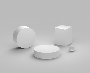 3d white gray  podium minimal studio background. Abstract 3d geometric shape object illustration render. Display for cosmetics and beauty fashion product.