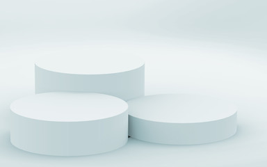 3d gray white bright cylinder podium minimal studio background. Abstract 3d geometric shape object illustration render.