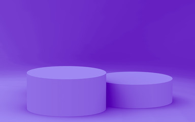 3d purple violet cylinder podium minimal studio background. Abstract 3d geometric shape object illustration render. Display for cosmetic perfume fashion product.