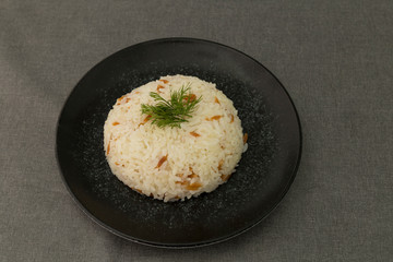 the rice food service in the plate at the restaurant.