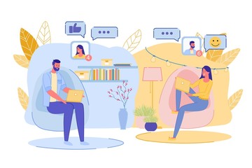 Man Woman Chatting, Messaging Each Other Online