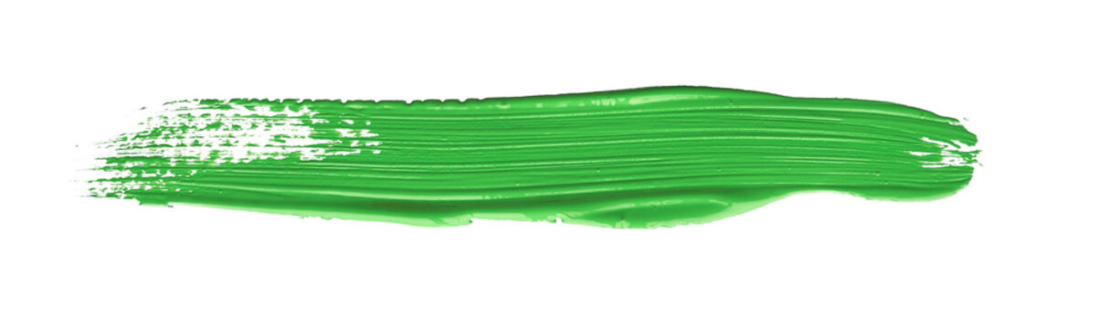 Green chroma brush stroke paiting over isolated background, canvas watercolor texture