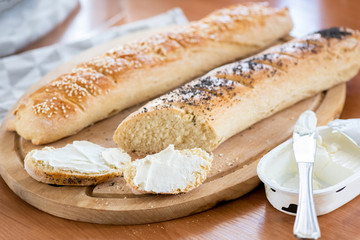 homemade baguette with poppy seeds and sesame