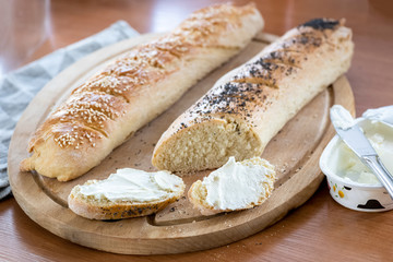 homemade baguette with poppy seeds and sesame