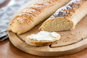 homemade baguette with poppy seeds and sesame