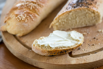 homemade baguette with poppy seeds and sesame