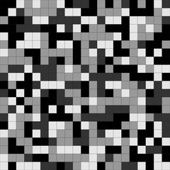 Black-white pixel abstract texture. Monochrome seamless pattern. Vector graphic illustration. Background.
