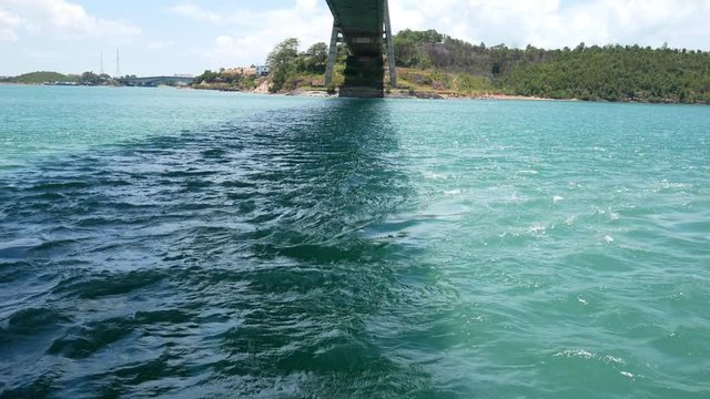 Tropical island in the ocean,Sea Or Ocean Waves View,under the barelang bridge,Water surface splash ocean,nature background