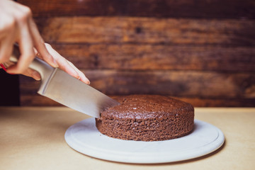 still life of a brownie with wooden background
