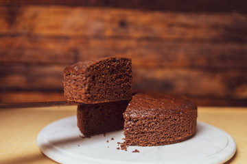 still life of a brownie with wooden background
