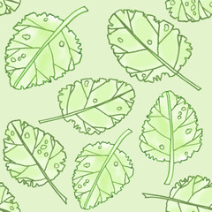 light green spring watercolor graphic leaves seamless pattern on green background