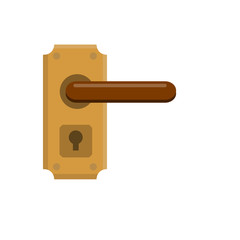 Door handle. Opening and closing. Cartoon flat icon isolated on white. Doorway and entrance element. Brown Lock and keyhole