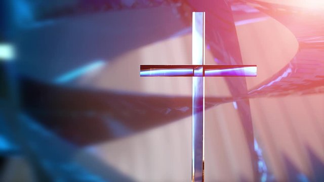 Christian cross on a bright background, concept of Easter and Christmas background 3D render loop rotation