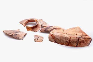 Archaeological excavations. The remains of ancient ancient clay jugs. Tripolie.