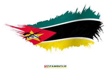 Flag of Mozambique in grunge style with waving effect.