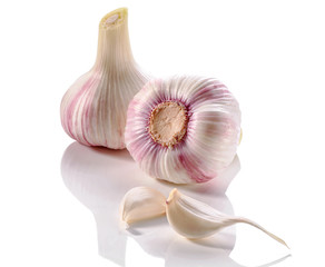 fresh  garlic heads and cloves close-up on  white background 