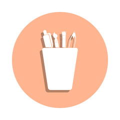 Desktop pencil case with pencils badge icon. Simple glyph, flat vector of art and painting icons for ui and ux, website or mobile application