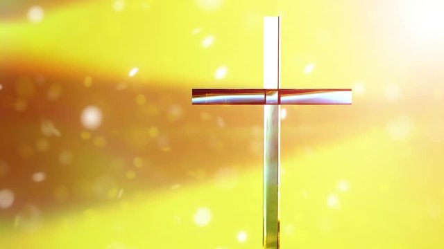 Christian cross on a bright background, concept of Easter and Christmas background 3D render loop rotation