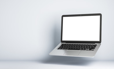 Blank white mock up screen of modern laptop - obrazy, fototapety, plakaty